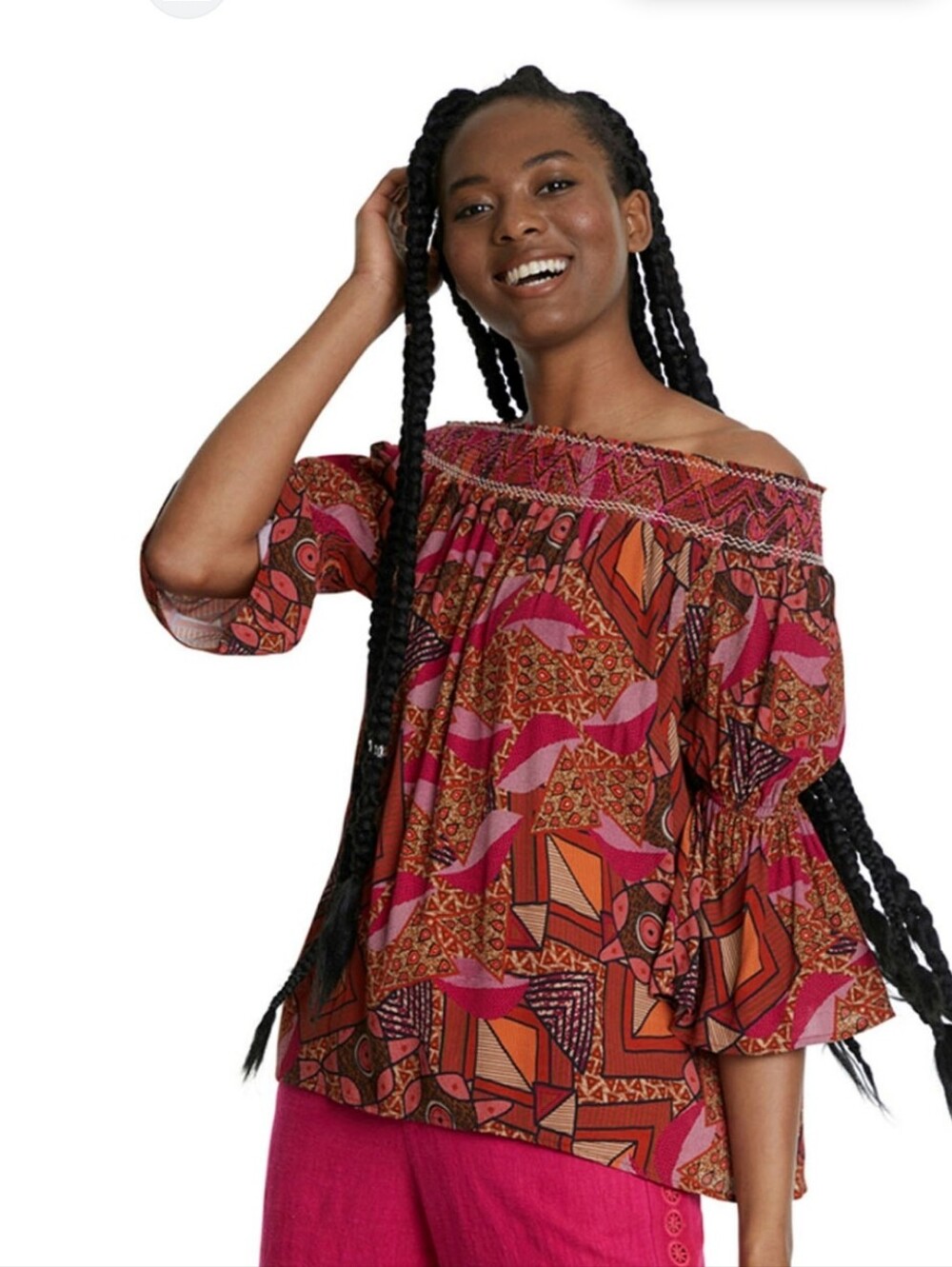 🌻Desigual Kavala Off-Shoulder Geometric Print Top